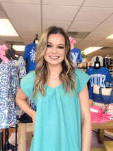 Load image into Gallery viewer, Dusty Mint Linen V-Neck Top