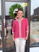 Load image into Gallery viewer, Raspberry 3/4 Sleeve Linen Tunic Top