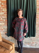 Load image into Gallery viewer, Red Floral Jacquard Long Sleeve Mini Dress With Pockets