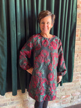 Load image into Gallery viewer, Red Floral Jacquard Long Sleeve Mini Dress With Pockets