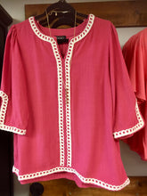 Load image into Gallery viewer, Raspberry 3/4 Sleeve Linen Tunic Top