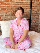 Load image into Gallery viewer, Candy Cane Cutie Short Sleeve Button Up Sleep Shirt
