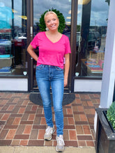 Load image into Gallery viewer, Ladies Magenta Slub V-Neck Top