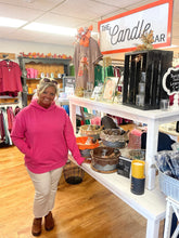 Load image into Gallery viewer, Royce Clairmont Hooded Melange Poncho Raspberry Fleece Sweatshirt