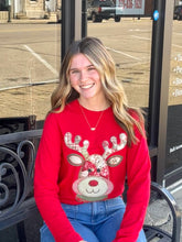 Load image into Gallery viewer, Christmas Patchwork Reindeer Soft Unisex Long Sleeve Tee