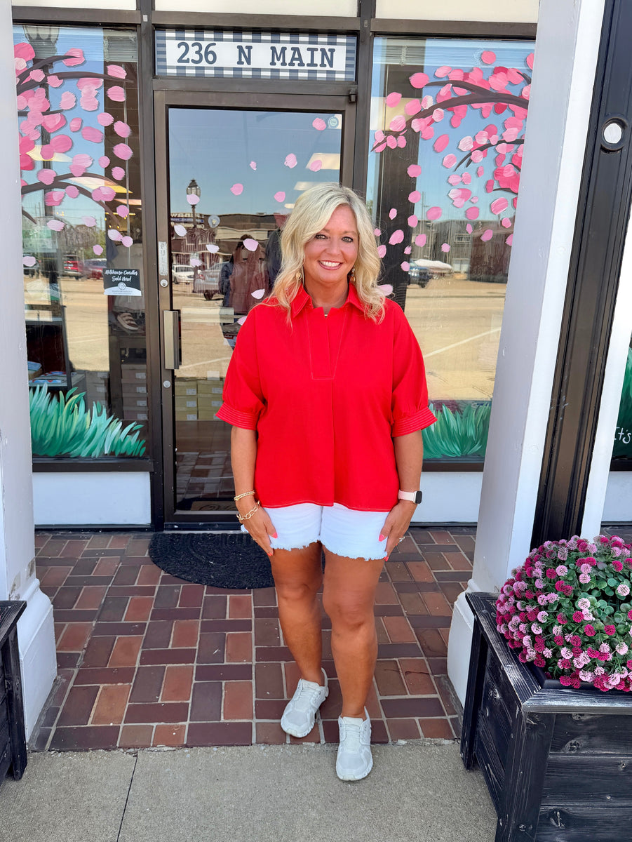 omato Red Collared Dolman Sleeve Top | LandyLane Boutique
