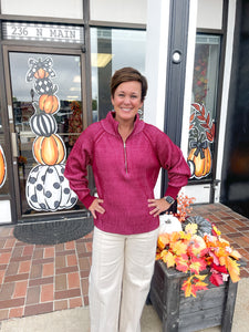 Two Tone Wine & Candy Pink Half-Zip Sweater