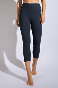 Buttery Super Soft Capri length Yoga Pants with waist Key Pocket-Dark Navy