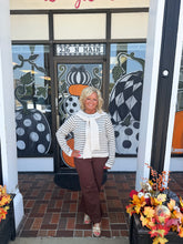 Load image into Gallery viewer, Oatmeal Striped Tie Front Sweater Top