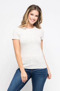 Ladies Basic Crew Short Sleeve T-Shirt- Oatmeal