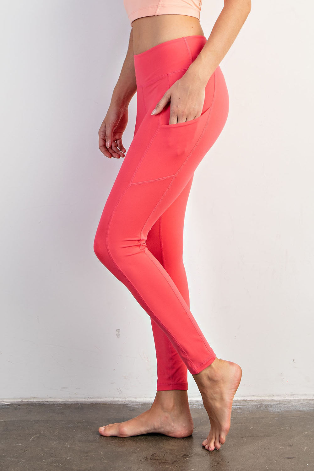 Buttery Soft Full Length Leggings In Flamingo Pink With Side Pockets