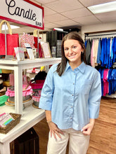 Load image into Gallery viewer, The Coastal Blue Pleated Button-Down Top