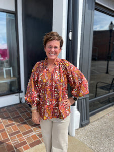 Fall Florals Scallop Hem Blouse