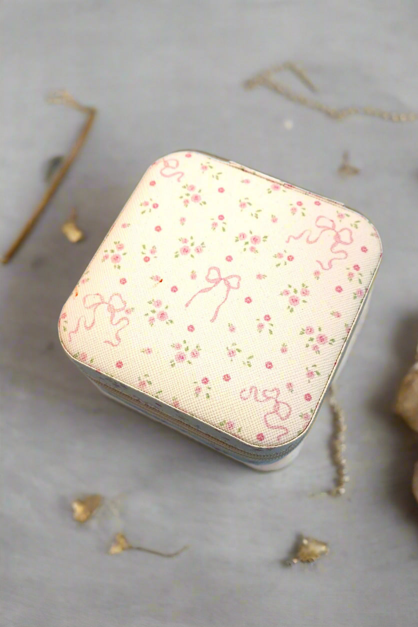 Bows And Florals Vegan Leather Travel Jewelry Box