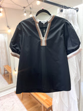 Load image into Gallery viewer, Black Puff Sleeve Top With Contrast Trim