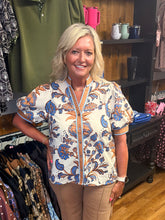 Load image into Gallery viewer, Blue Harvest Floral Puff Sleeve Top