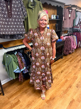 Load image into Gallery viewer, Autumn Blooms Brown Floral Midi Dress