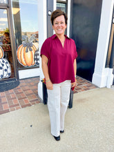 Load image into Gallery viewer, Burgundy Split Collar Side Slit Top