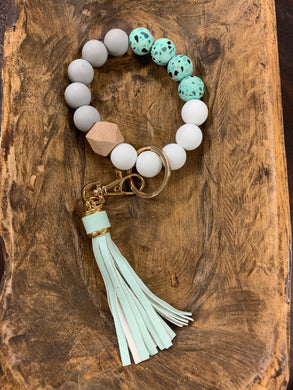 Silicone Bead Keychain Wristlet- Mosaic Green