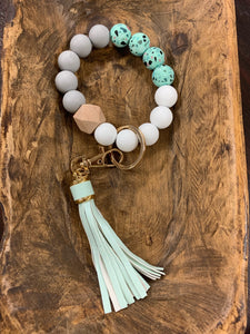 Silicone Bead Keychain Wristlet- Mosaic Green