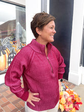 Load image into Gallery viewer, Two Tone Wine &amp; Candy Pink Half-Zip Sweater