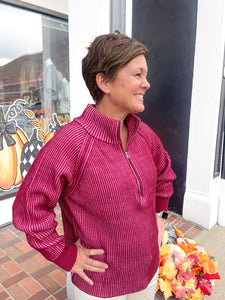 Two Tone Wine & Candy Pink Half-Zip Sweater