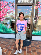 Load image into Gallery viewer, Navy Stripe Denim Drawstring Shorts with Pockets