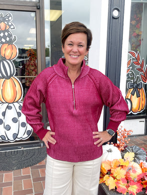 Two Tone Wine & Candy Pink Half-Zip Sweater