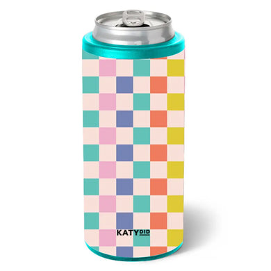 Multicolored Checkered 12oz Slim Can Holder