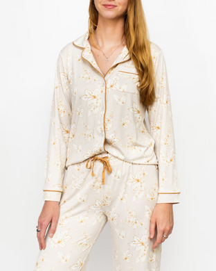 Harvest Toile Long Sleeve Button Up Buttery Sleep Shirt