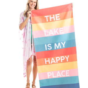 The Lake Is My Happy Place Quick Dry Beach Towel 63” x 31”