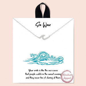 Short Dainty "Sea Wave" Necklace Featuring Cubic Zirconia Accents