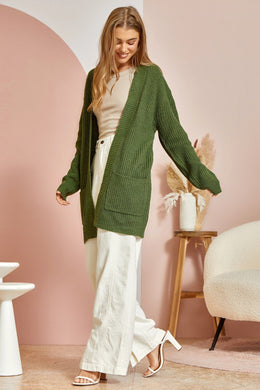 Ladies Olive Green Cardigan Sweater