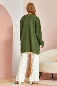 Ladies Olive Green Cardigan Sweater