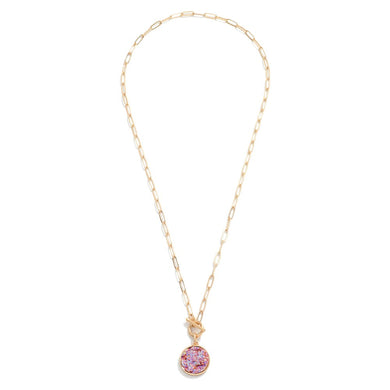 Chain Link Necklace With Purple Druzy Pendant