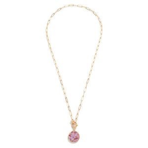 Chain Link Necklace With Purple Druzy Pendant