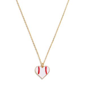Heart Shaped Baseball Pendant Necklace