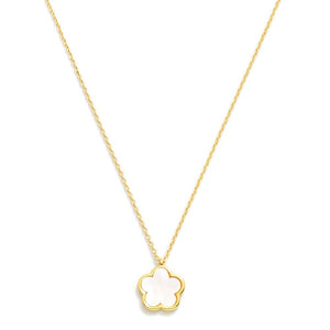 Gold Dipped Dainty Chain Link Necklace Featuring Flower Pendant- White
