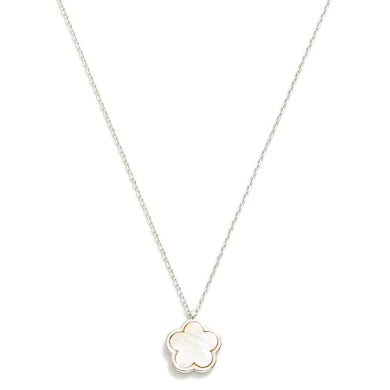 White Gold Dipped Dainty Chain Link Necklace Featuring Flower Pendant- White