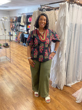 Load image into Gallery viewer, Olive High Waist floral embroidered border hem Pants