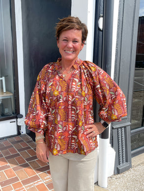 Fall Florals Scallop Hem Blouse