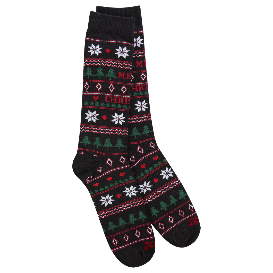 World's Softest Socks 1902 Merry Christmas Black Transit Crew