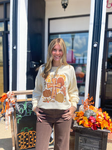 Fall Floral Pumpkin Cross ComfortWash Sweatshirt
