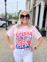 Load image into Gallery viewer, American Bow Memorial Day July 4th Unisex Comfort Colors Pink Tee