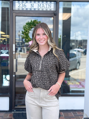 Leopard Short Sleeve half-zip Top