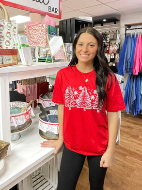 DOORBUSTER -Winter Wonderland Snowy Trees Unisex Tee- Red
