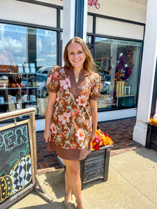 Floral Print Lined Dress With Side Pockets