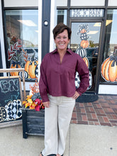 Load image into Gallery viewer, Wine Long Sleeve Collar Top