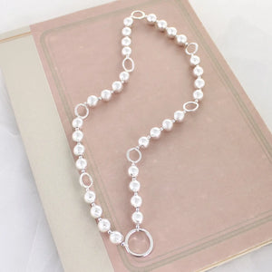 20" Silver Bead Stretch Necklace With Circle Links