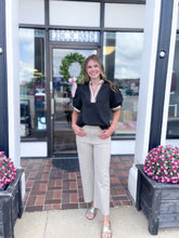 Load image into Gallery viewer, Black Puff Sleeve Top With Contrast Trim